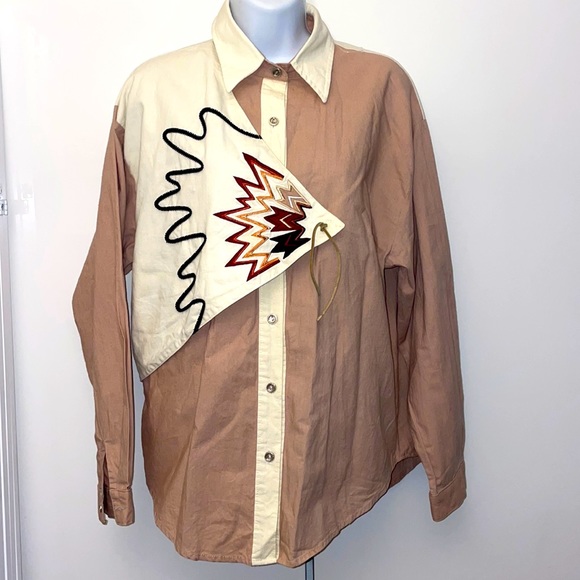 Vintage Tops - Vintage 1849 Authentic Ranchwear Western Long Sleeve tan embroidered Shirt Large